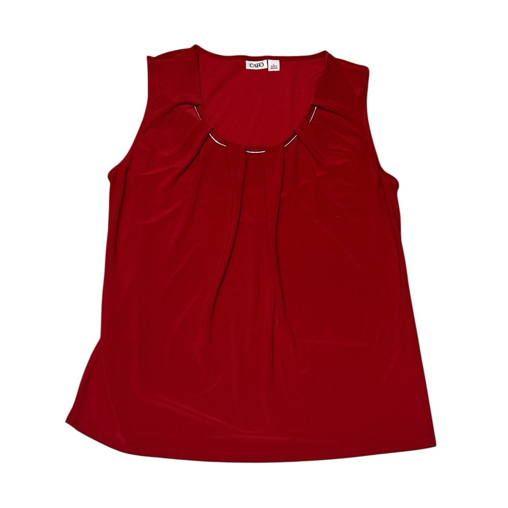 CATO Red Sleeveless Women's Blouse Top With Metal Detailing Neck Hardware Size L